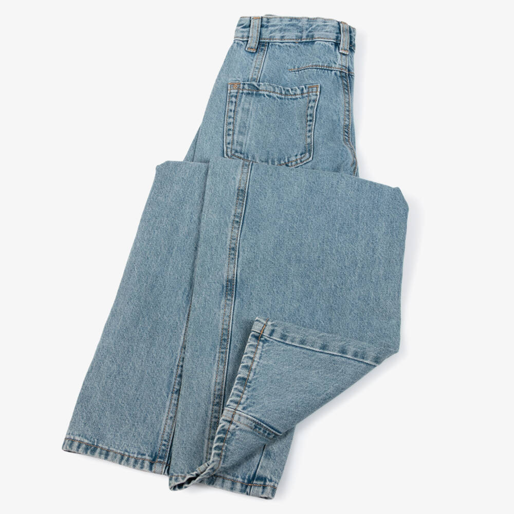 Mayoral-Girls Washed Blue Denim Wide Leg Jeans | Childrensalon