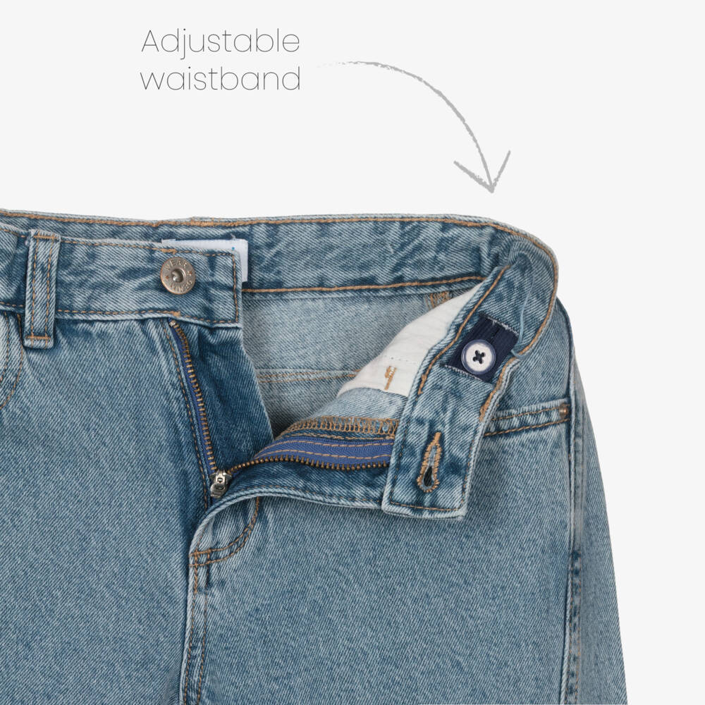 Mayoral-Girls Washed Blue Denim Wide Leg Jeans | Childrensalon