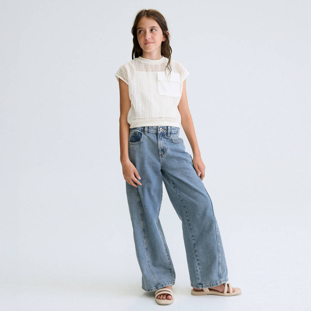 Mayoral-بنطلون جينز بقصة واسعة لون أزرق للبنات | Childrensalon