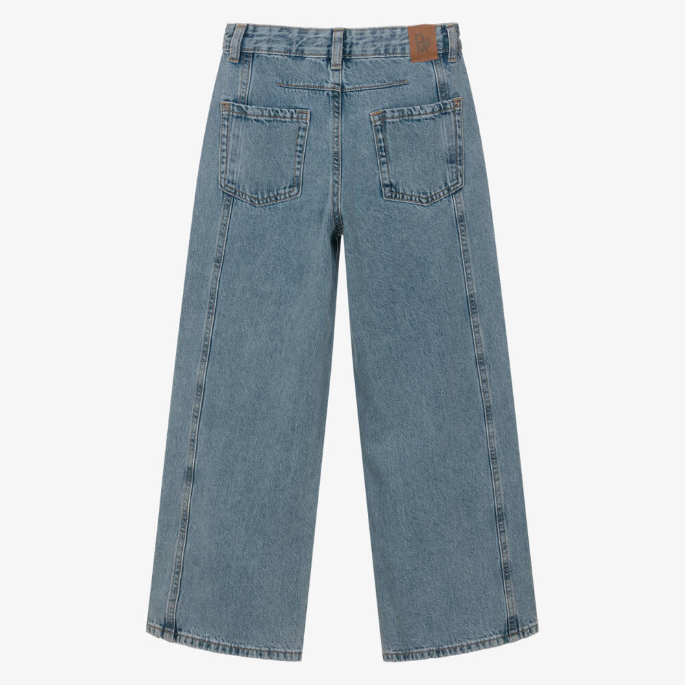 Mayoral-Girls Washed Blue Denim Wide Leg Jeans | Childrensalon