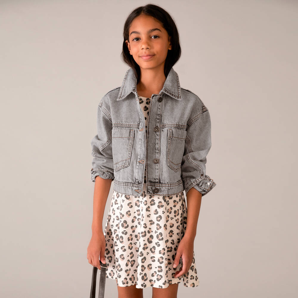 Mayoral-Girls Washed Grey Denim Jacket | Childrensalon