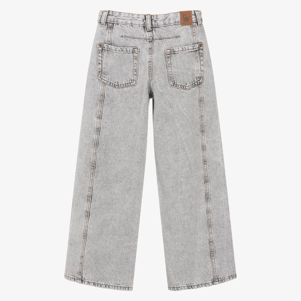 Mayoral-Girls Washed Grey Denim Wide Leg Jeans | Childrensalon