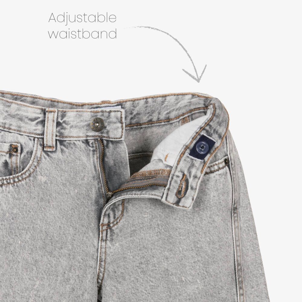 Mayoral-Girls Washed Grey Denim Wide Leg Jeans | Childrensalon