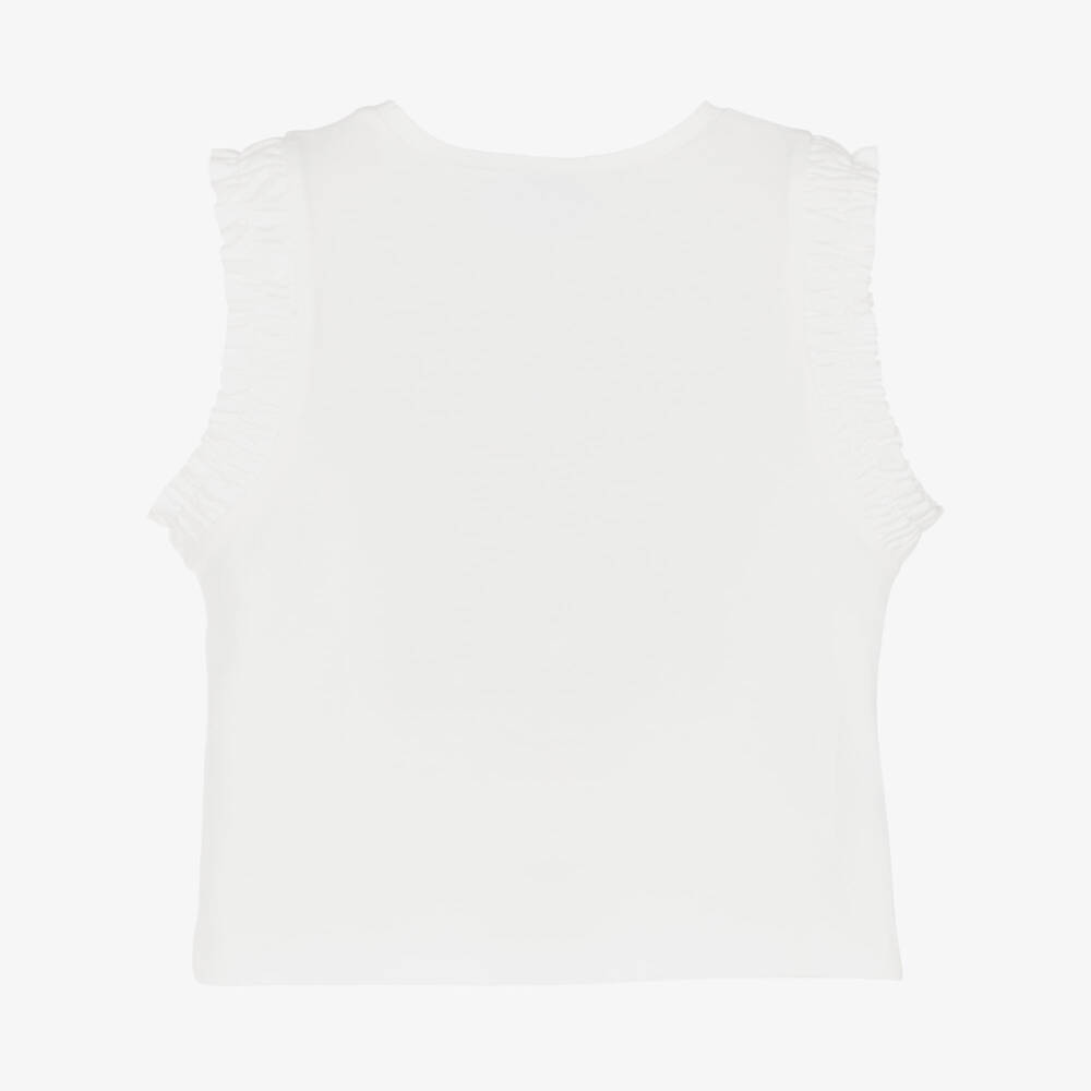 Mayoral-تيشيرت بدون أكمام قطن لون أبيض وأزرق للبنات | Childrensalon