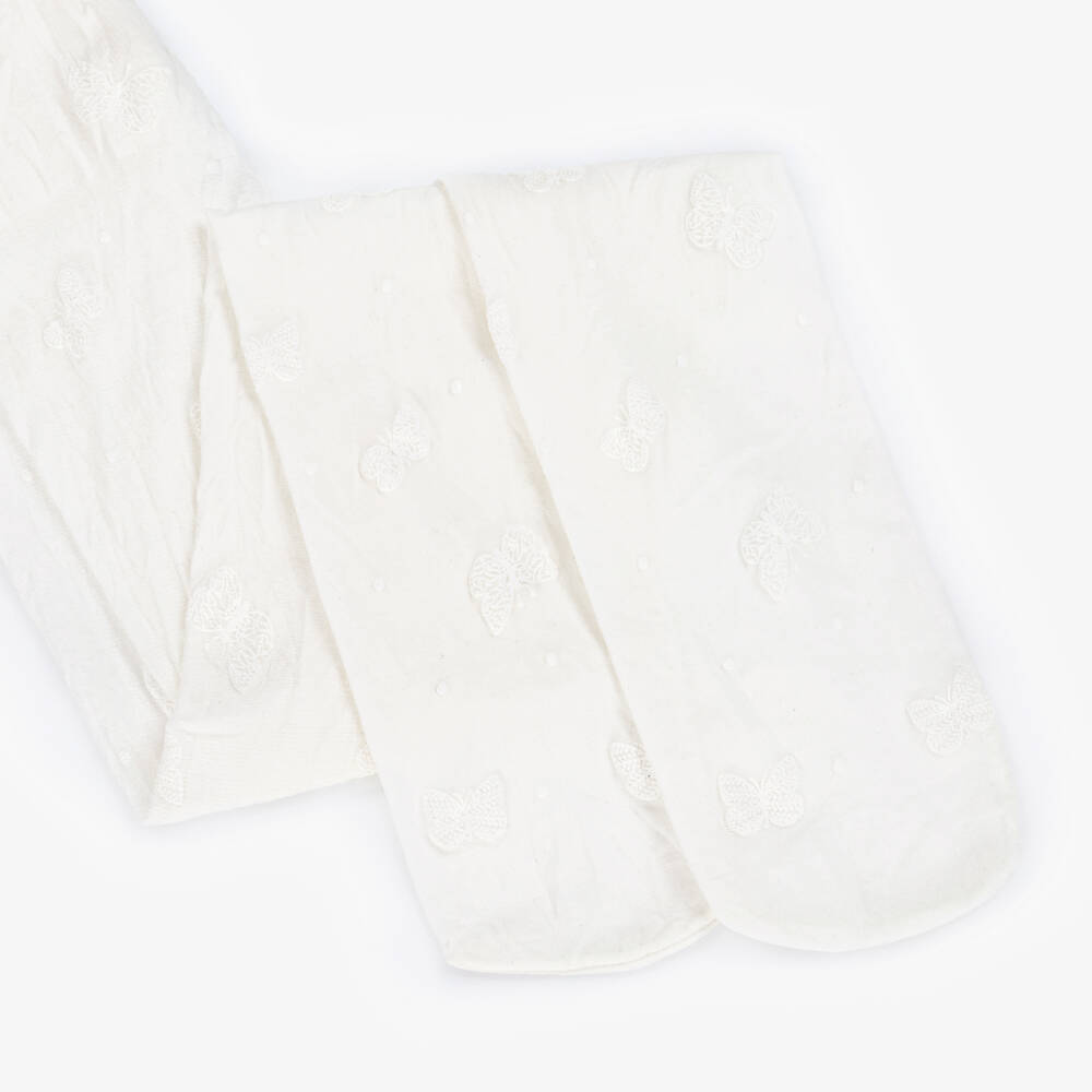 Mayoral-Girls White Butterfly Tights | Childrensalon