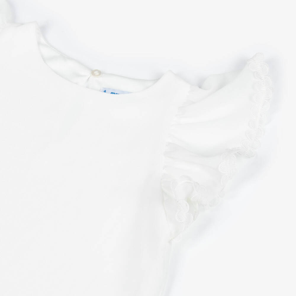 Mayoral-Girls White Chiffon Blouse with Flutter Sleeves | Childrensalon