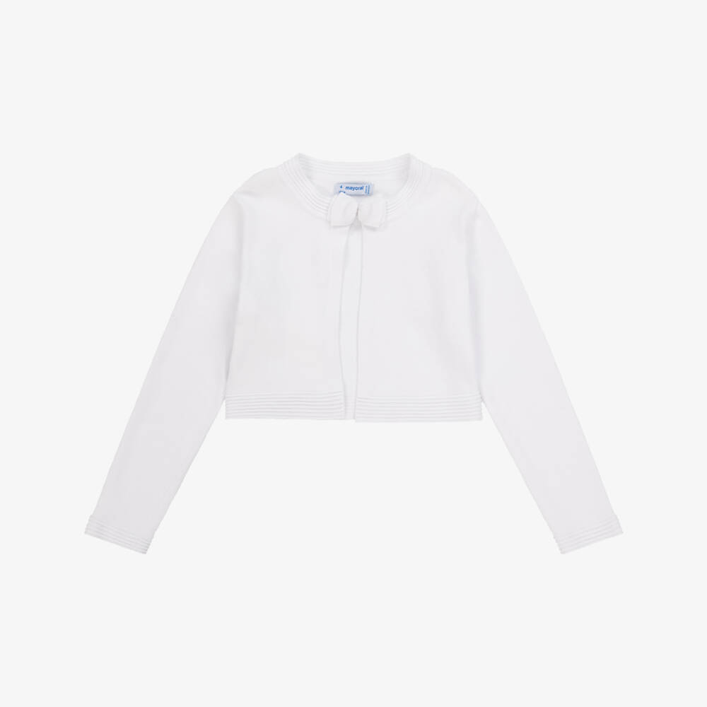 Mayoral-Girls White Cotton Cardigan | Childrensalon