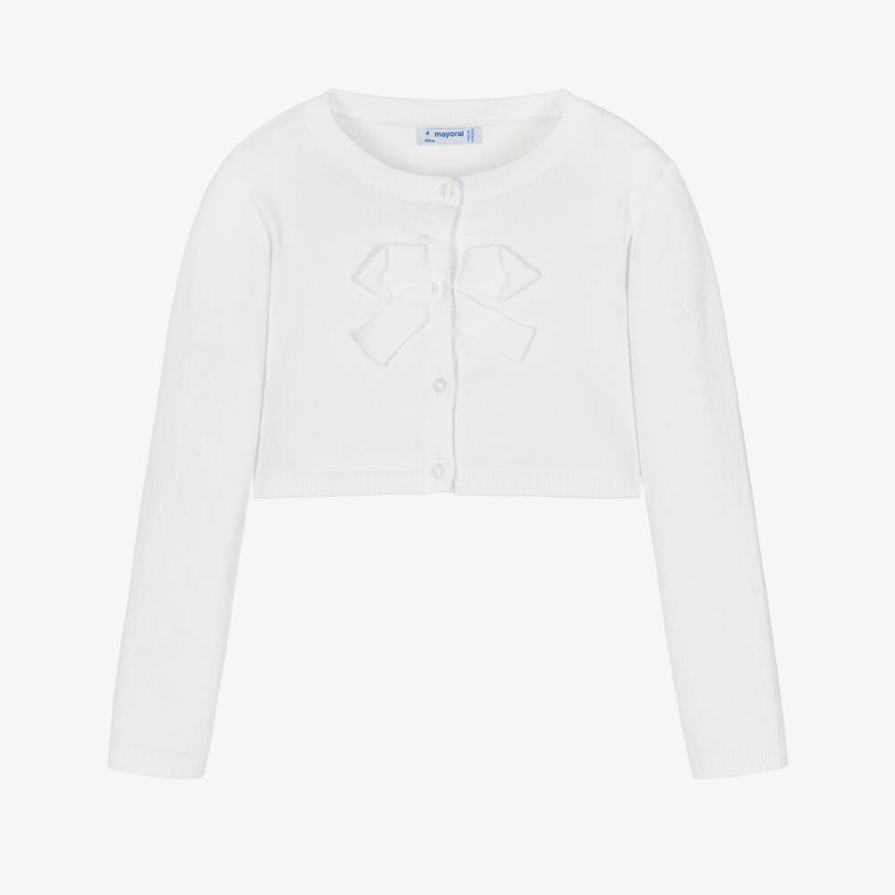 Mayoral-Girls White Cotton Cardigan | Childrensalon