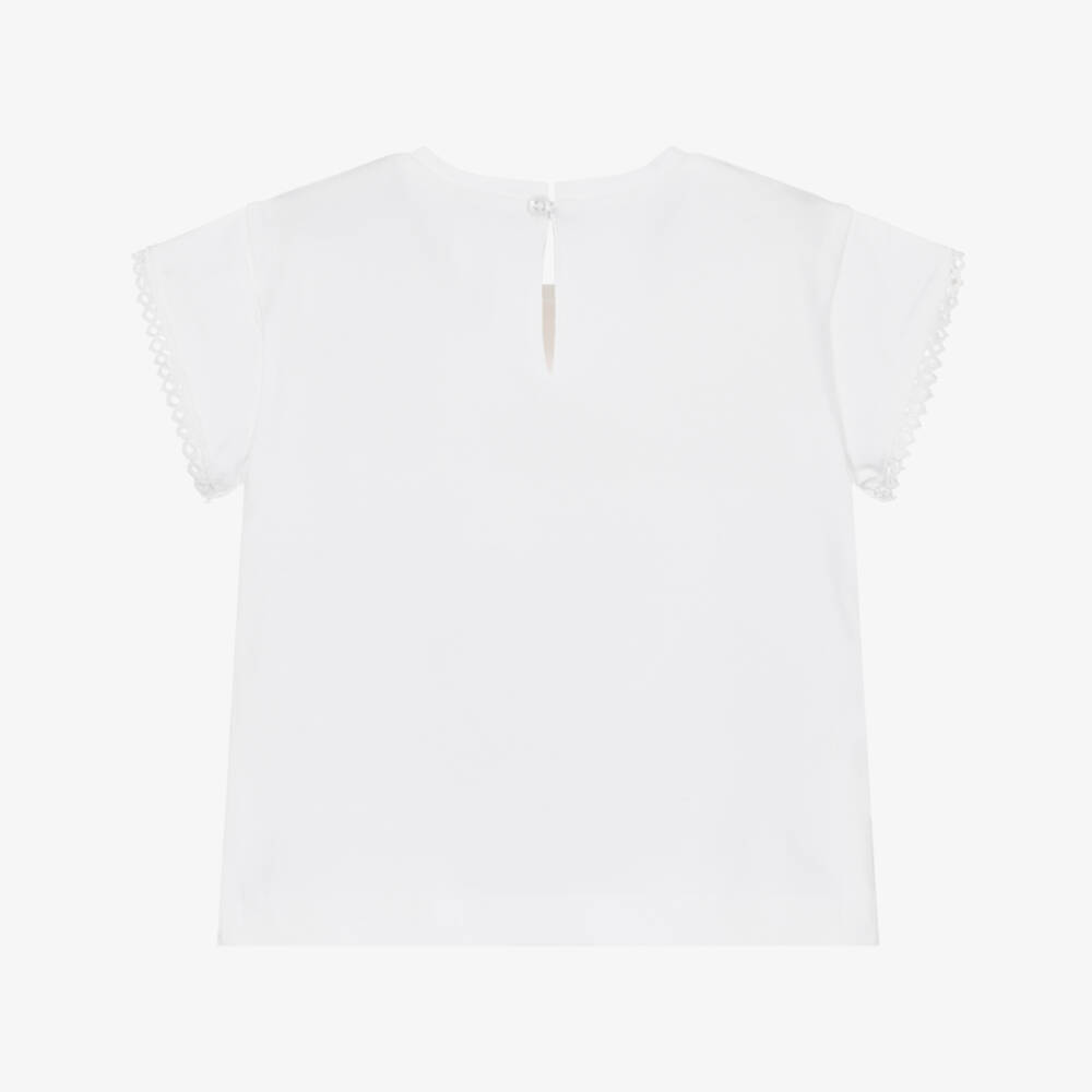 Mayoral-تيشيرت بطبعة ورود 3D لون أبيض للبنات | Childrensalon