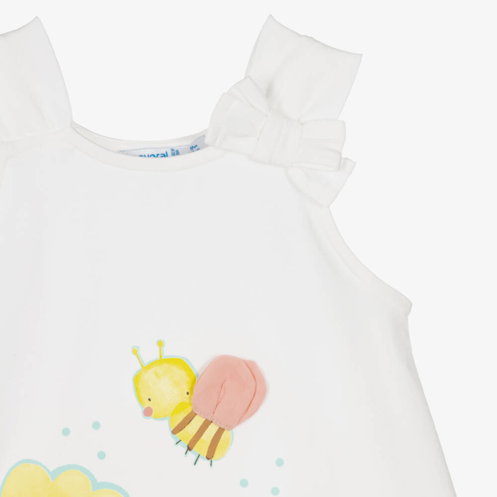 Mayoral-Girls White Cotton Jersey Flower & Bee Dress | Childrensalon