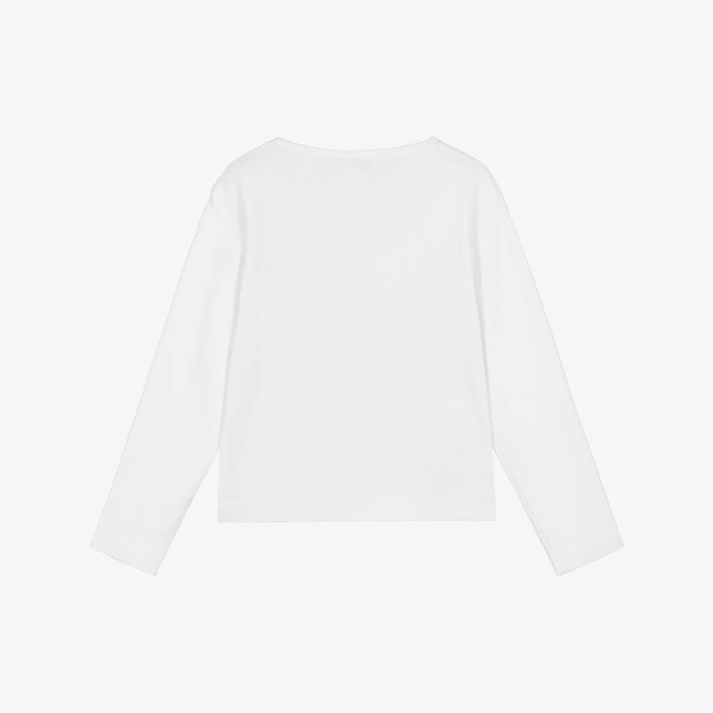 Mayoral-Girls White Cotton Knit Cardigan with Bows | Childrensalon