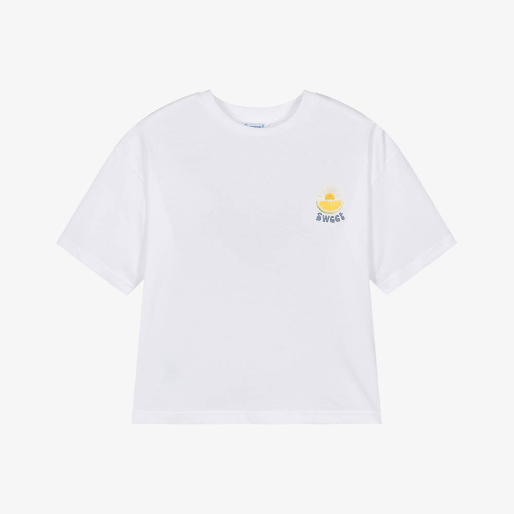 Mayoral-Girls White Cotton Lemonade Print T-Shirt | Childrensalon