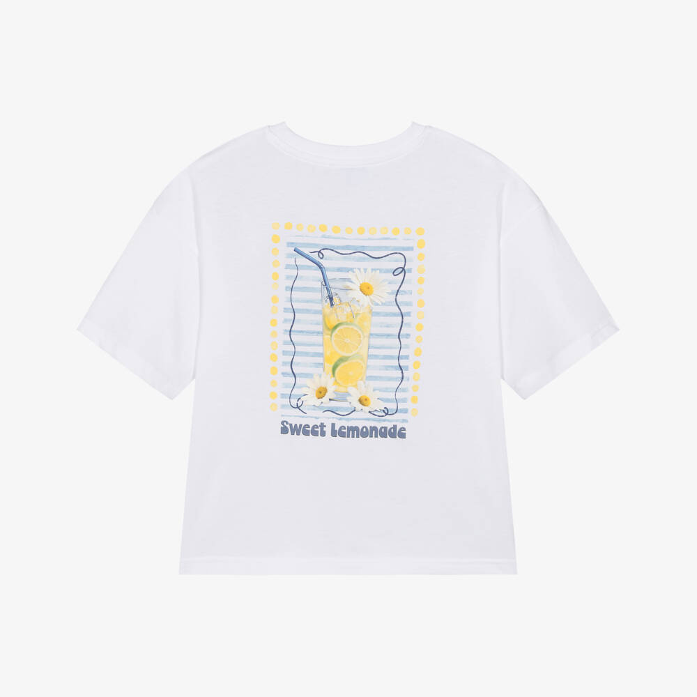 Mayoral-Girls White Cotton Lemonade Print T-Shirt | Childrensalon