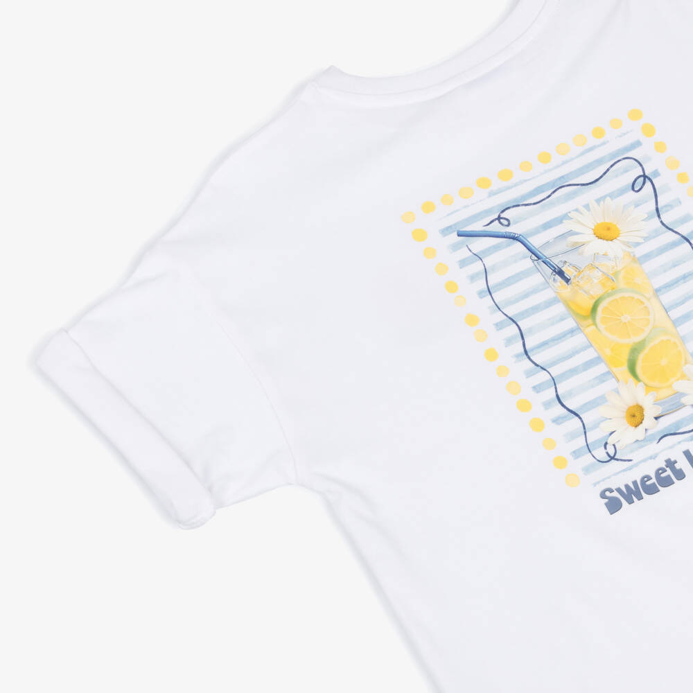 Mayoral-Girls White Cotton Lemonade Print T-Shirt | Childrensalon