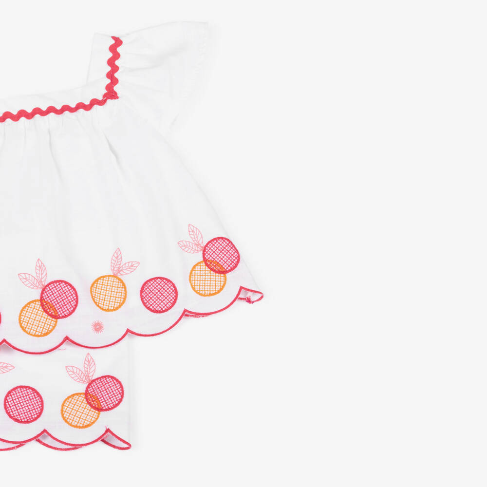 Mayoral-Girls White Cotton Shorts Set with Embroidered Fruits | Childrensalon