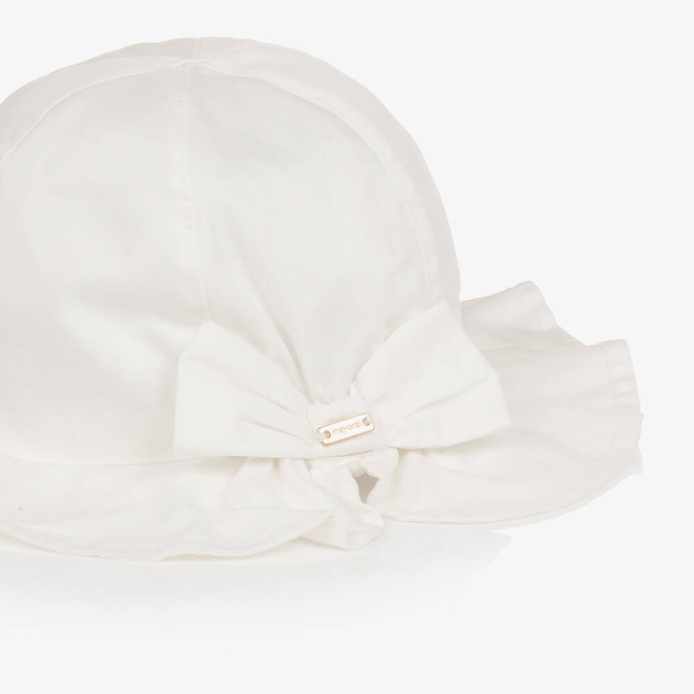 Mayoral-Girls White Cotton Sun Hat with Bow | Childrensalon