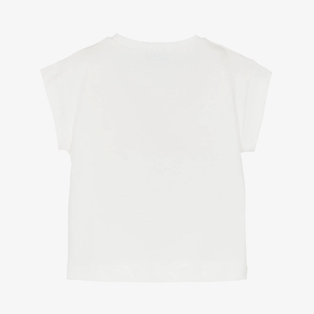 Mayoral-Girls White Cotton T-Shirt with Girls Motif | Childrensalon