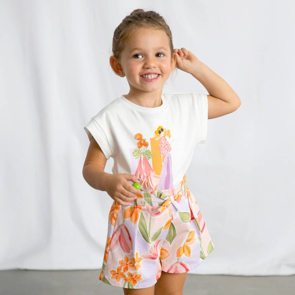 Mayoral-Girls White Cotton T-Shirt with Girls Motif | Childrensalon