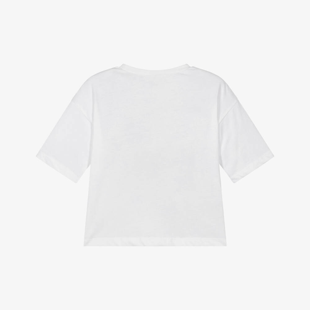 Mayoral-Girls White Cotton T-Shirt with Lilac Flower Print | Childrensalon