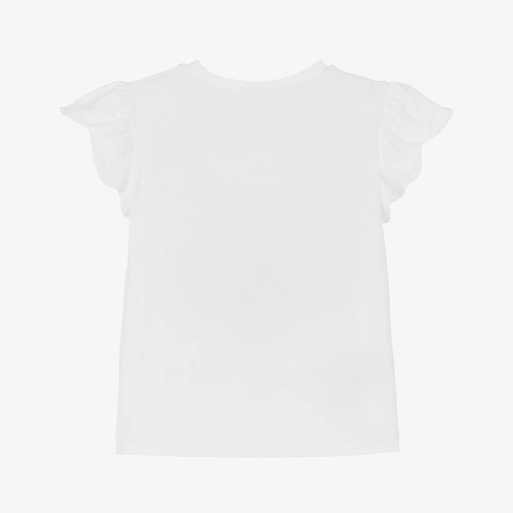 Mayoral-Футболка белая хлопковая с принтом розовой сумочки для девочек | Childrensalon