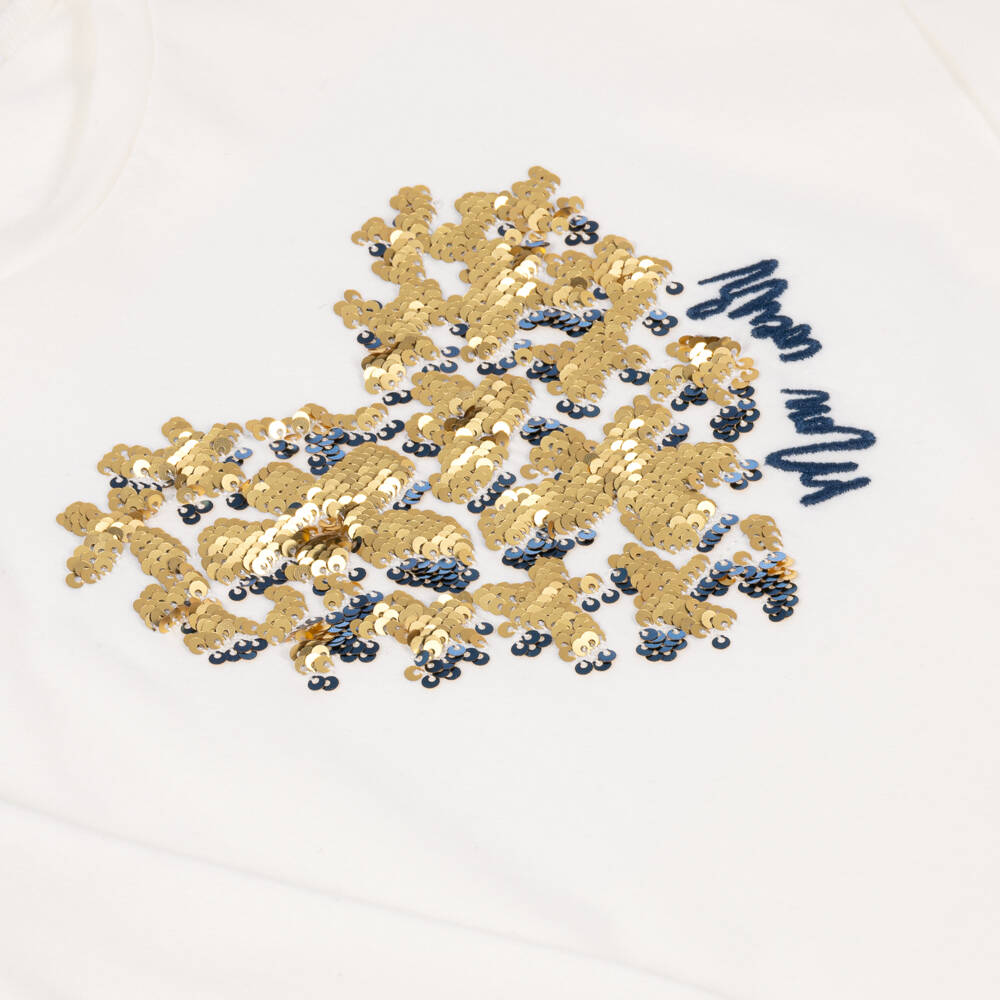 Mayoral-Girls White Cotton Top with Reversible Sequin Heart | Childrensalon