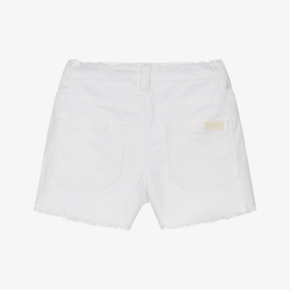 Mayoral-Girls White Denim Shorts with Frayed Trims | Childrensalon