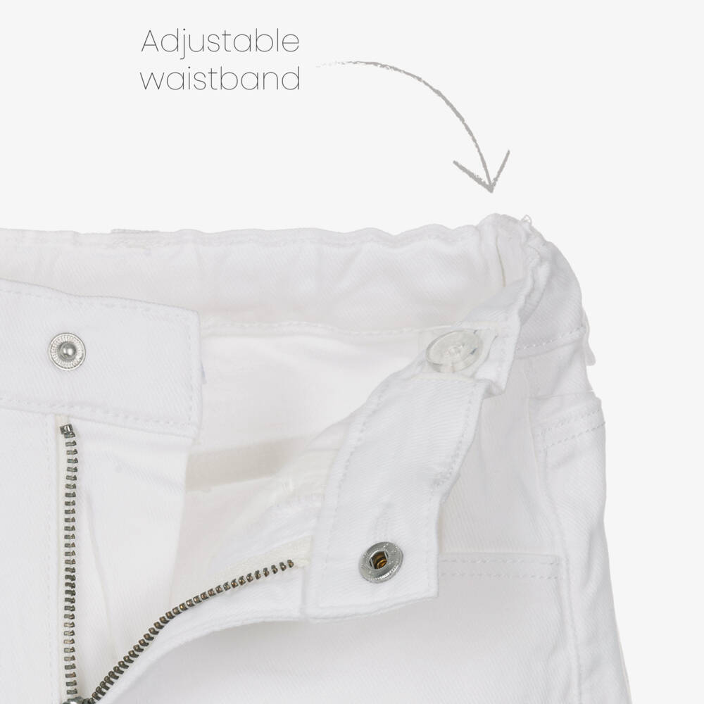 Mayoral-Girls White Denim Shorts with Frayed Trims | Childrensalon