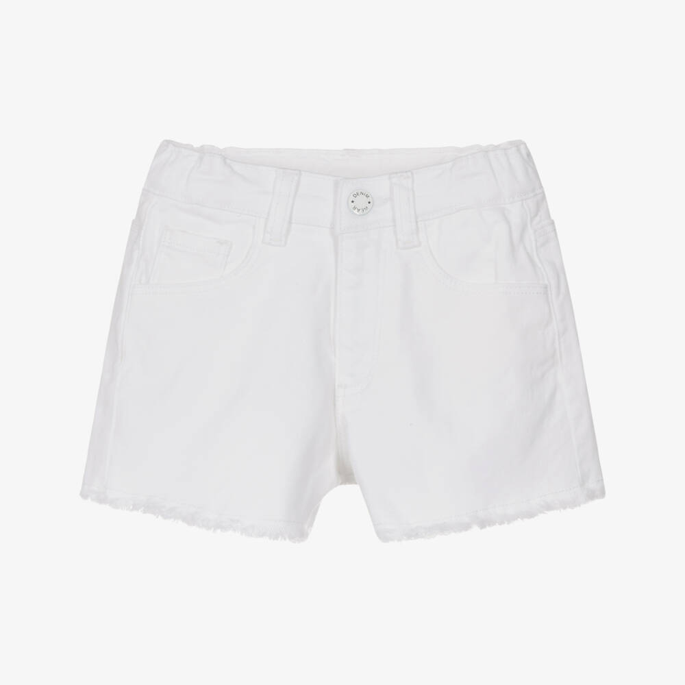 Mayoral-Girls White Denim Shorts with Frayed Trims | Childrensalon