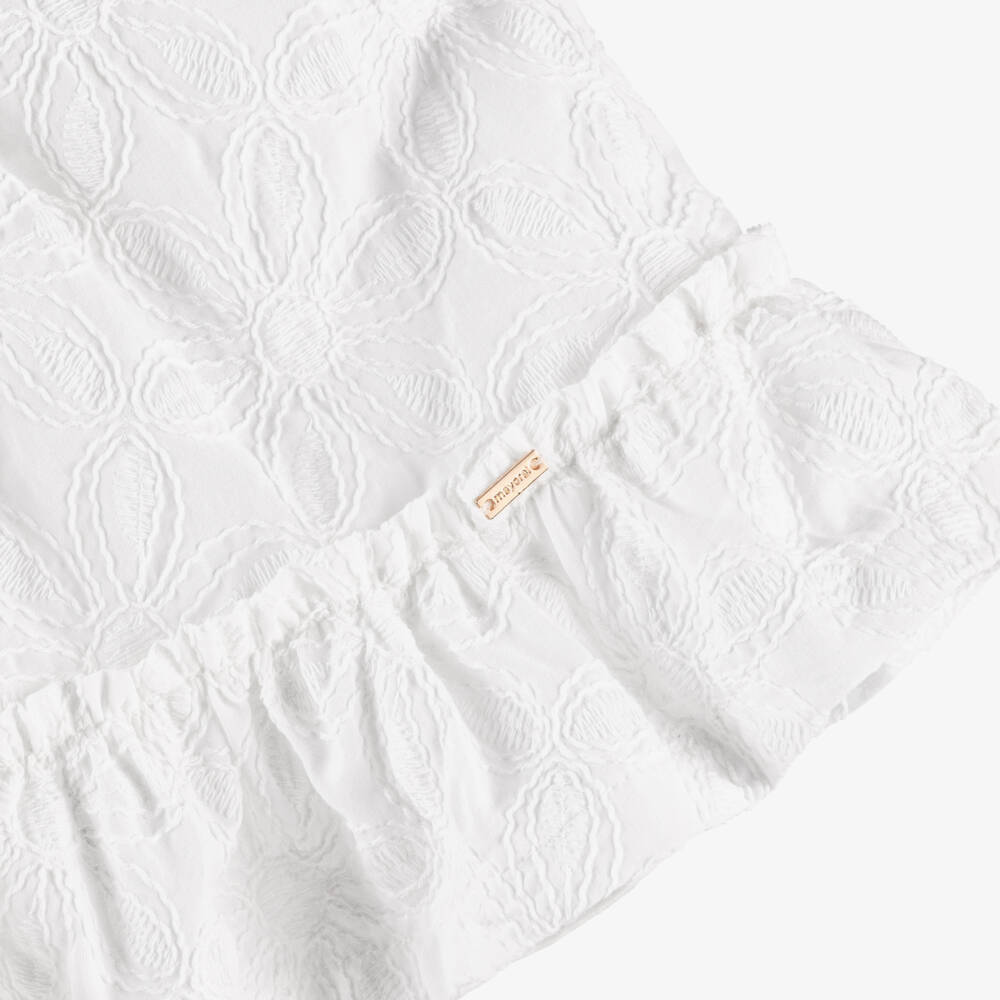 Mayoral-Girls White Embroidered Floral Cotton Dress | Childrensalon