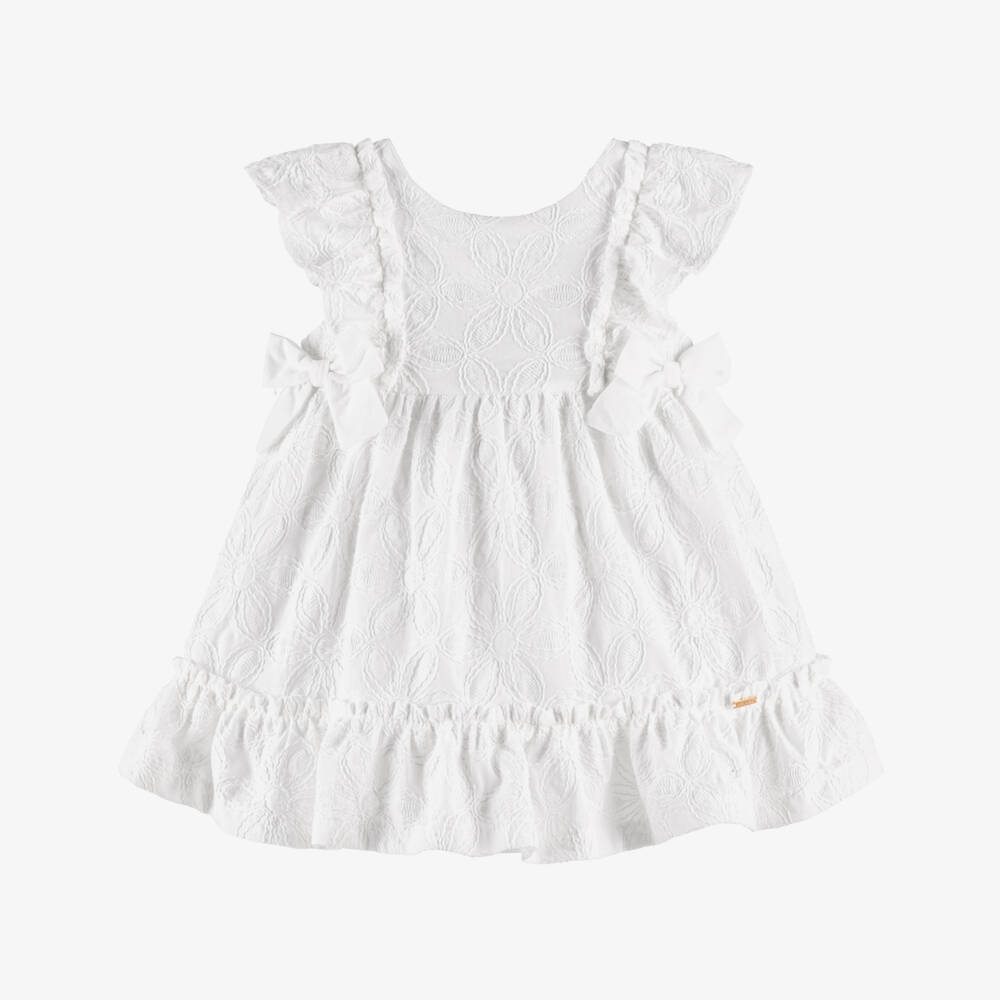 Mayoral-Girls White Embroidered Floral Cotton Dress | Childrensalon