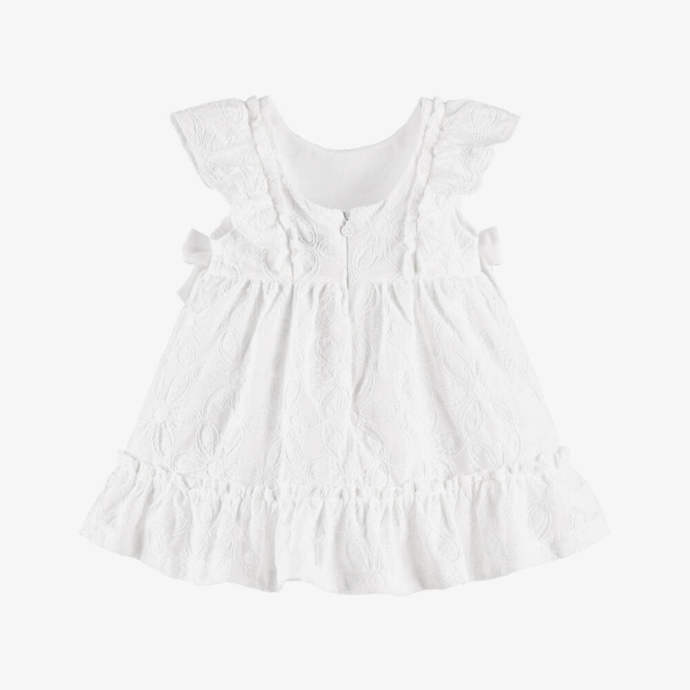 Mayoral-Girls White Embroidered Floral Cotton Dress | Childrensalon