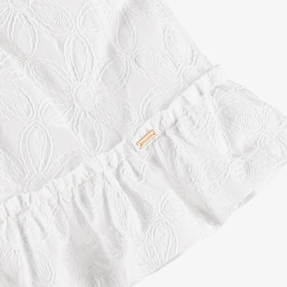 Mayoral-Girls White Embroidered Floral Cotton Dress | Childrensalon