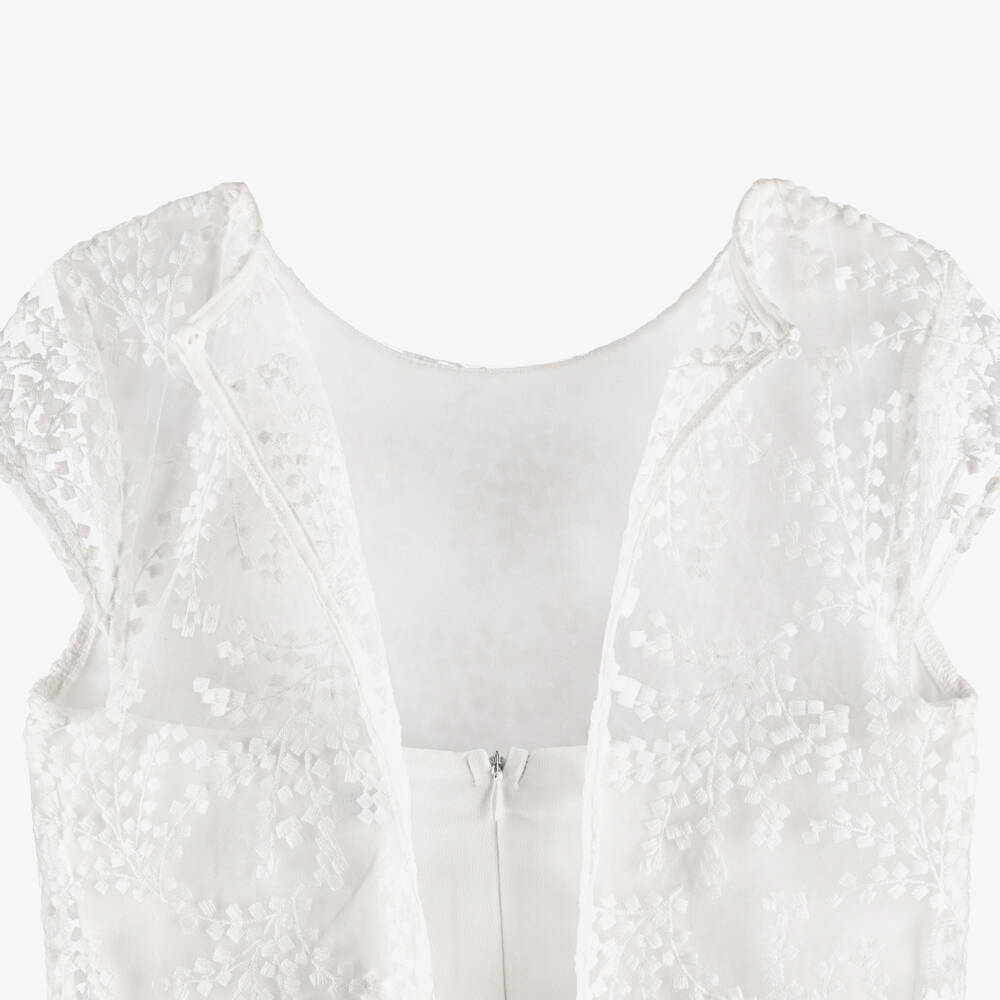 Mayoral-Girls White Embroidered & Pleated Chiffon Jumpsuit | Childrensalon