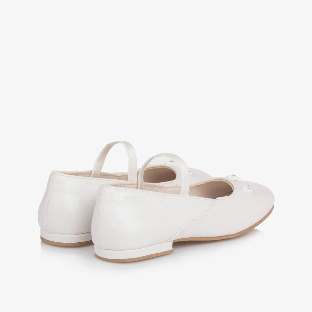 Mayoral-Girls White Faux Leather Flower Pumps | Childrensalon