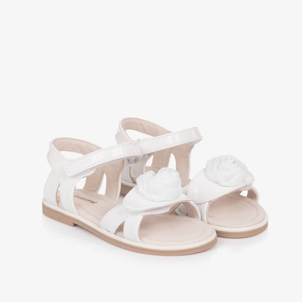 Mayoral-صندل بوردة جلد صناعي لون أبيض للبنات | Childrensalon