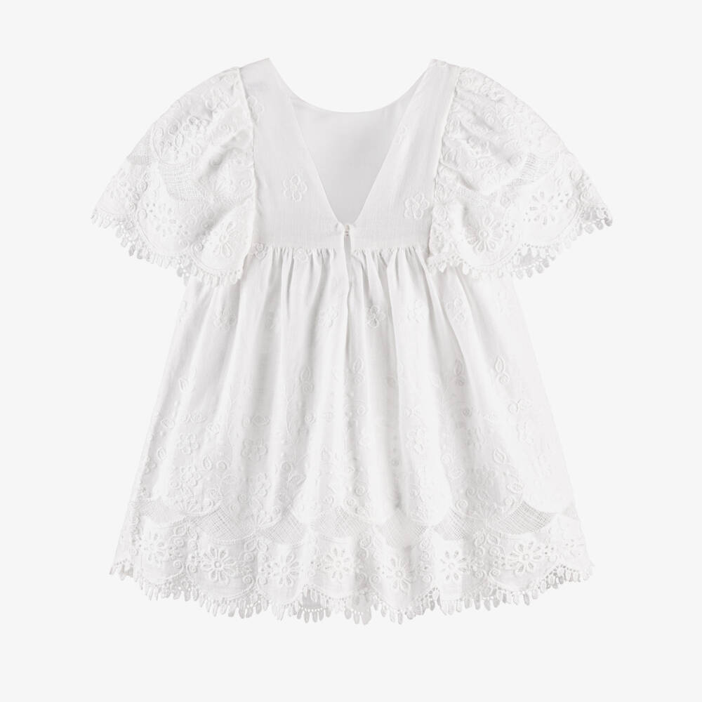Mayoral-فستان مزين بالدانتيل لون أبيض للبنات | Childrensalon
