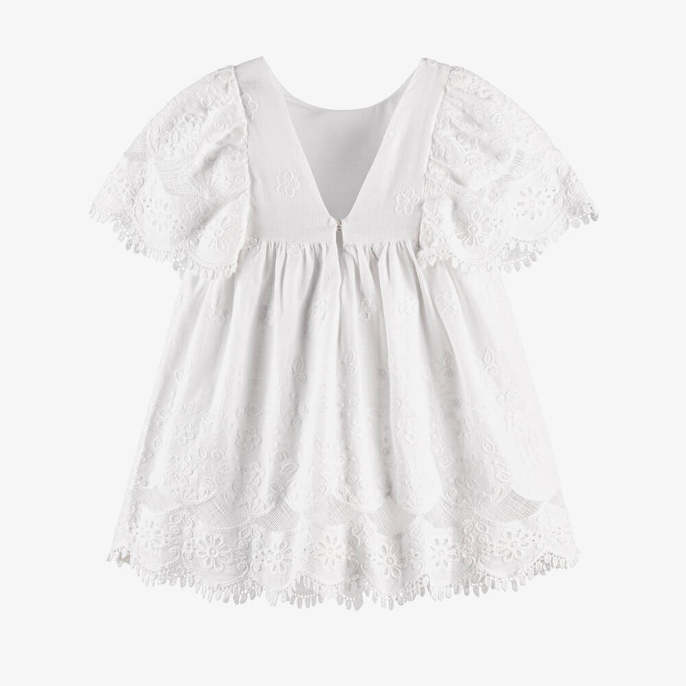 Mayoral-Girls White Floral Embroidered & Lace Trim Dress | Childrensalon