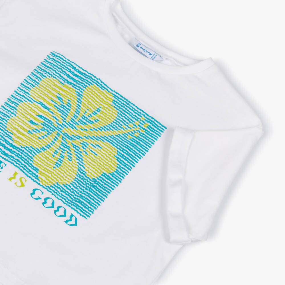 Mayoral-Girls White Flower Print Cotton Jersey T-Shirt | Childrensalon