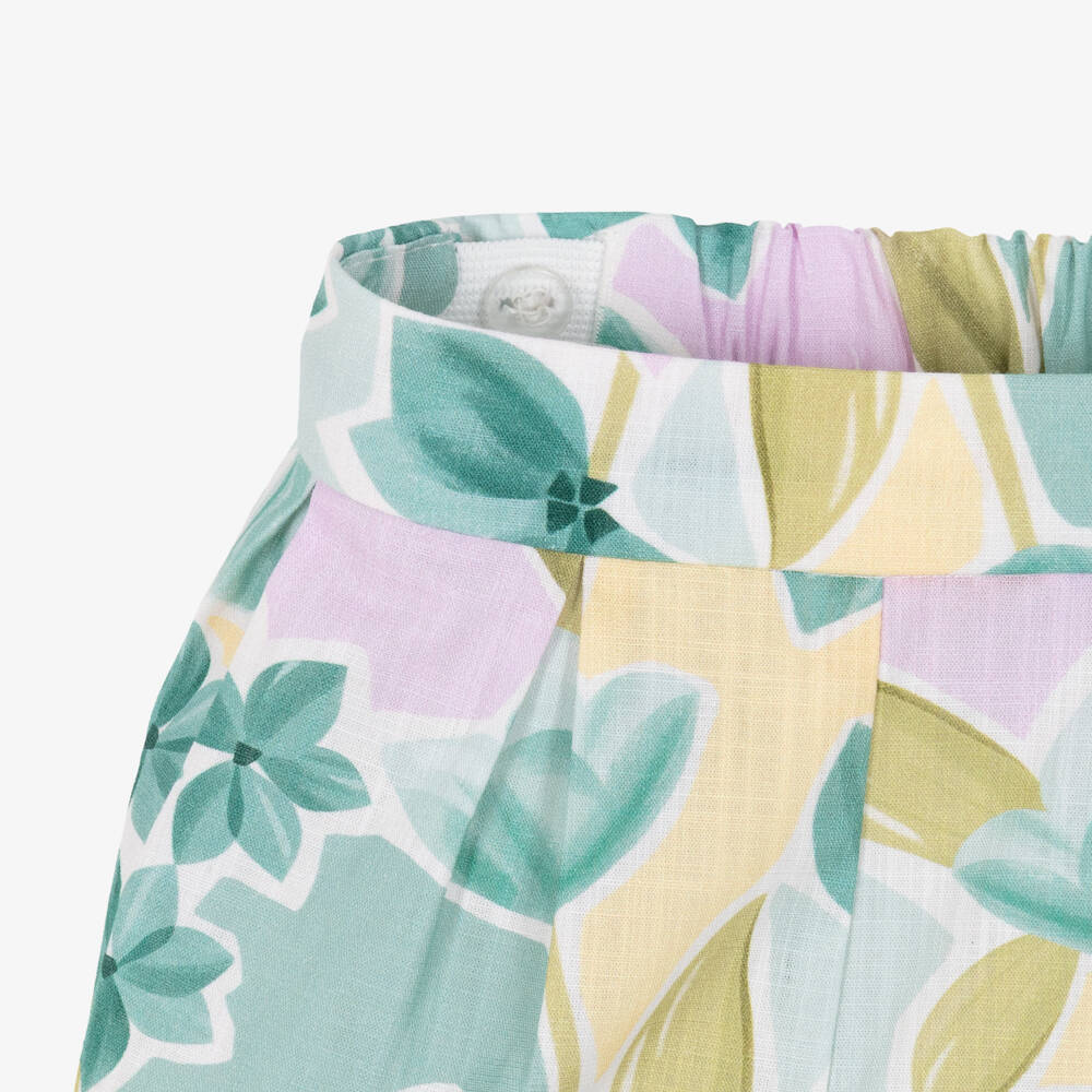 Mayoral-Girls White & Green Cotton Floral Shorts Set | Childrensalon