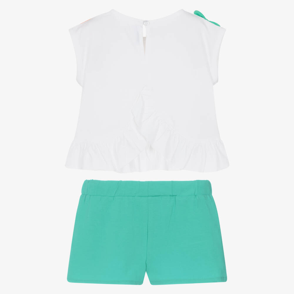 Mayoral-Girls White & Green Cotton Jersey Fruit Print Shorts Set | Childrensalon