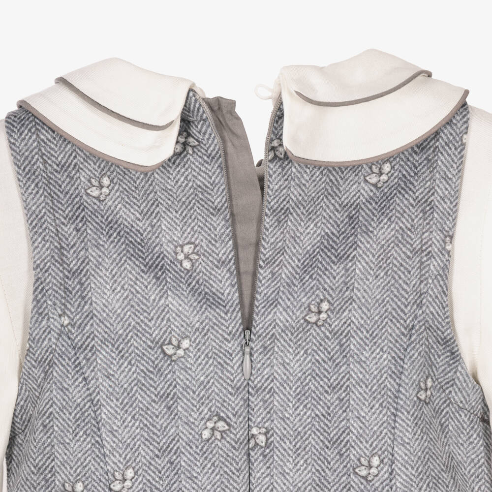 Mayoral-Girls White & Grey Chevron Pattern Dress | Childrensalon