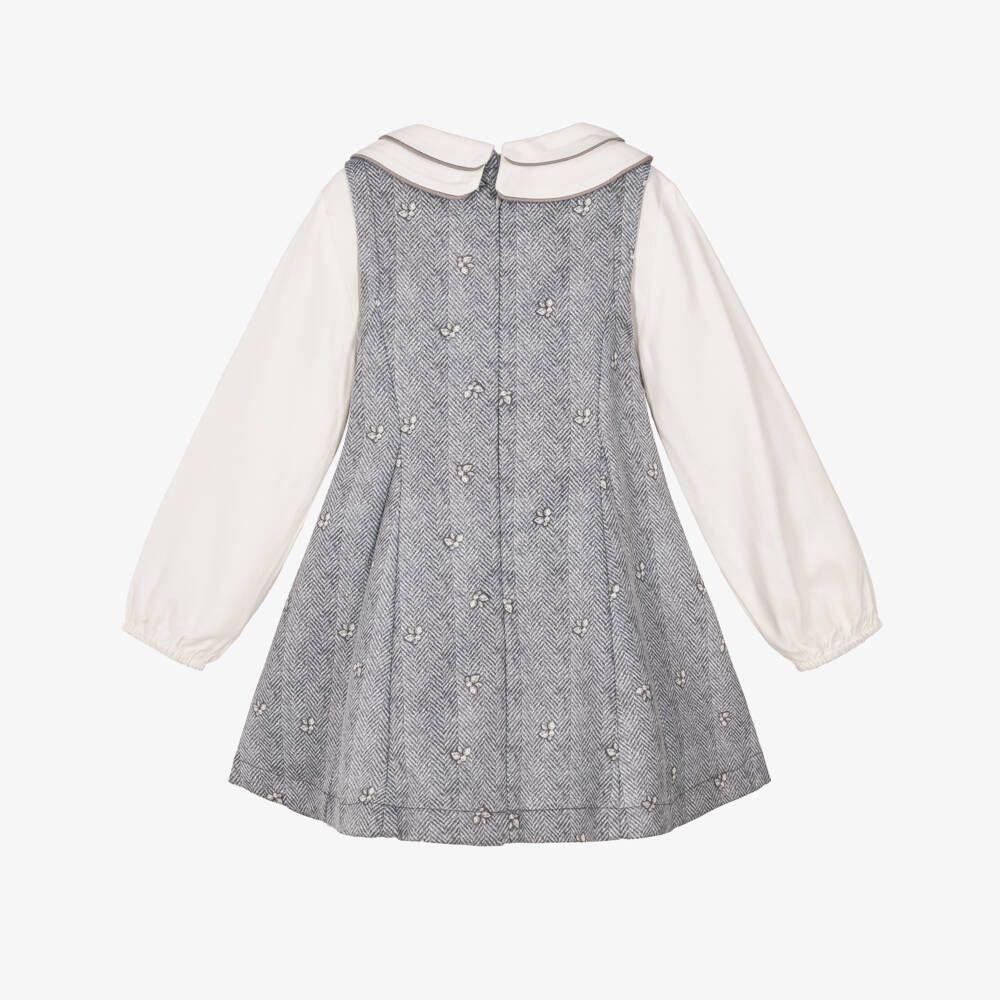 Mayoral-Girls White & Grey Chevron Pattern Dress | Childrensalon