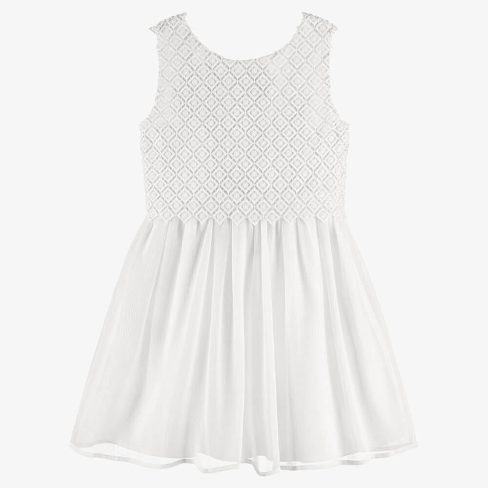 Mayoral-Платье белое из кружева и шифона для девочек | Childrensalon