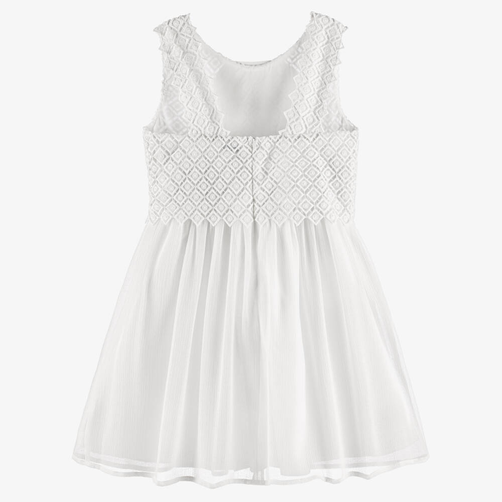 Mayoral-Платье белое из кружева и шифона для девочек | Childrensalon