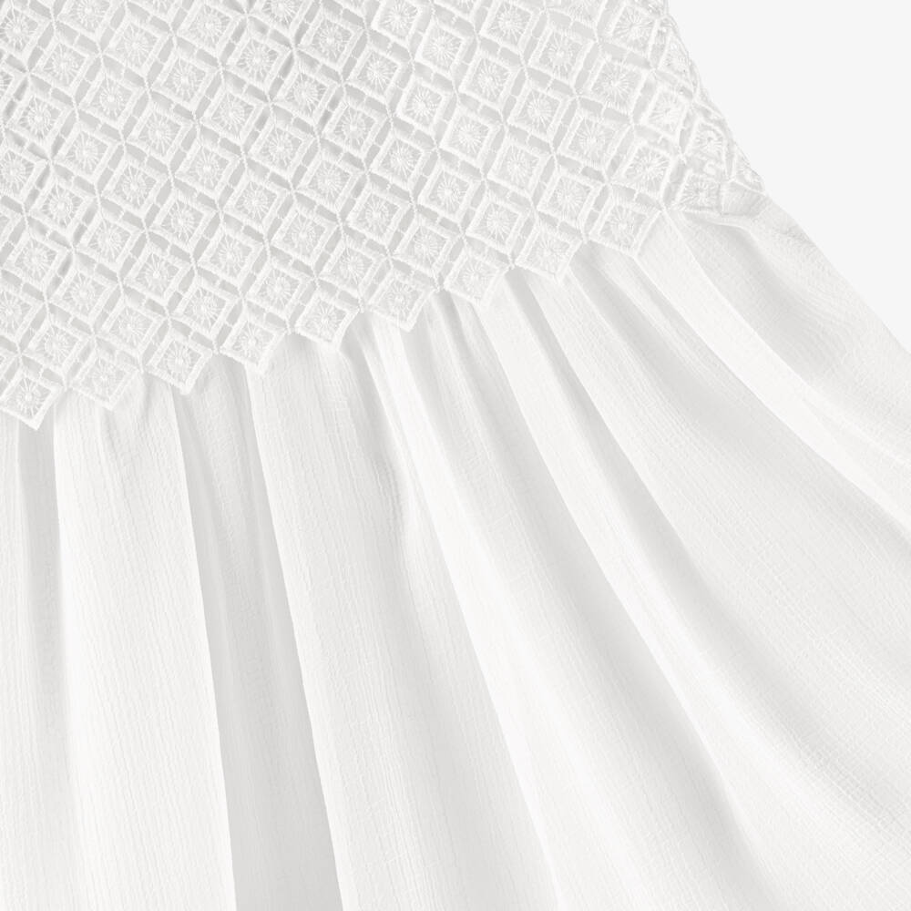 Mayoral-Платье белое из кружева и шифона для девочек | Childrensalon