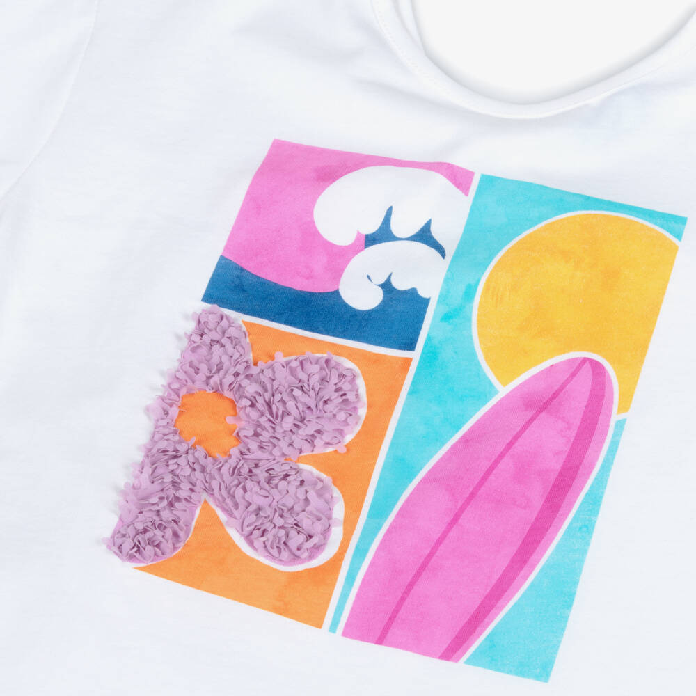 Mayoral-Girls White & Lilac Cotton Cropped Leggings Set | Childrensalon