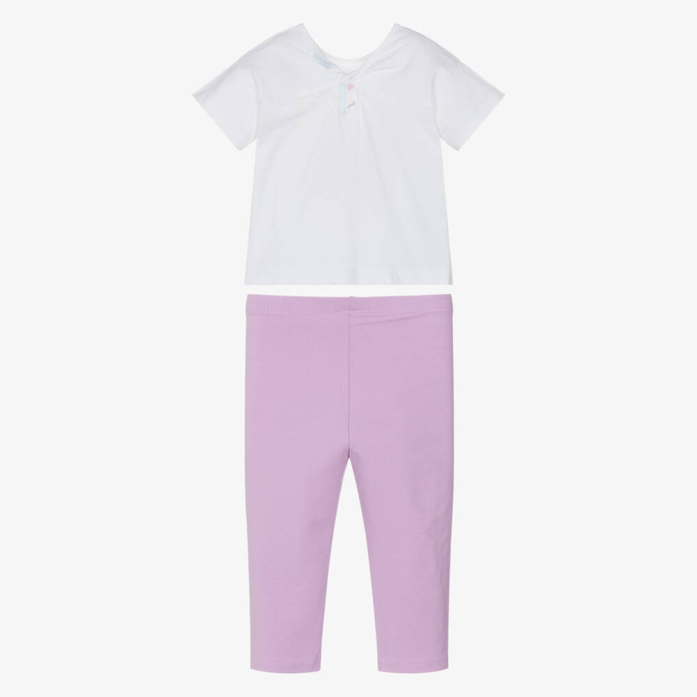 Mayoral-Girls White & Lilac Cotton Cropped Leggings Set | Childrensalon