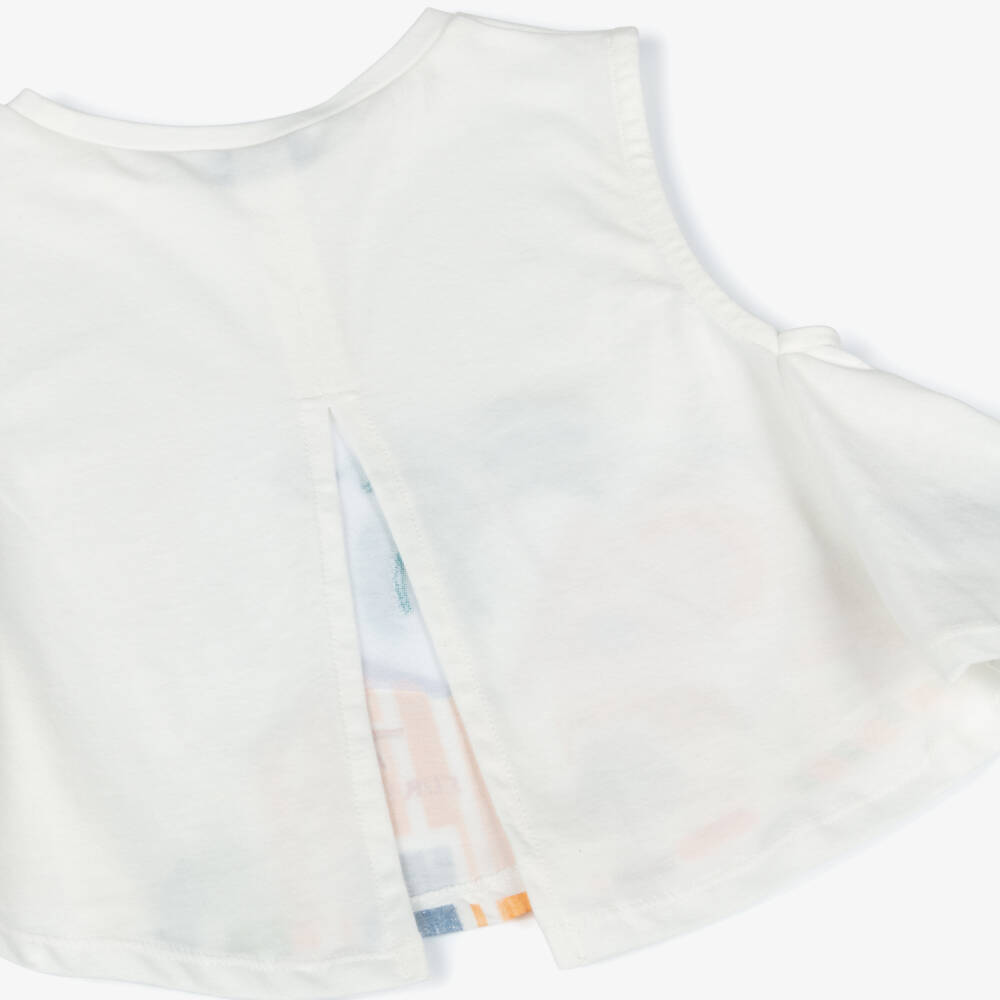 Mayoral-Girls White & Orange Cotton Shorts Set with Beach Hut Print | Childrensalon