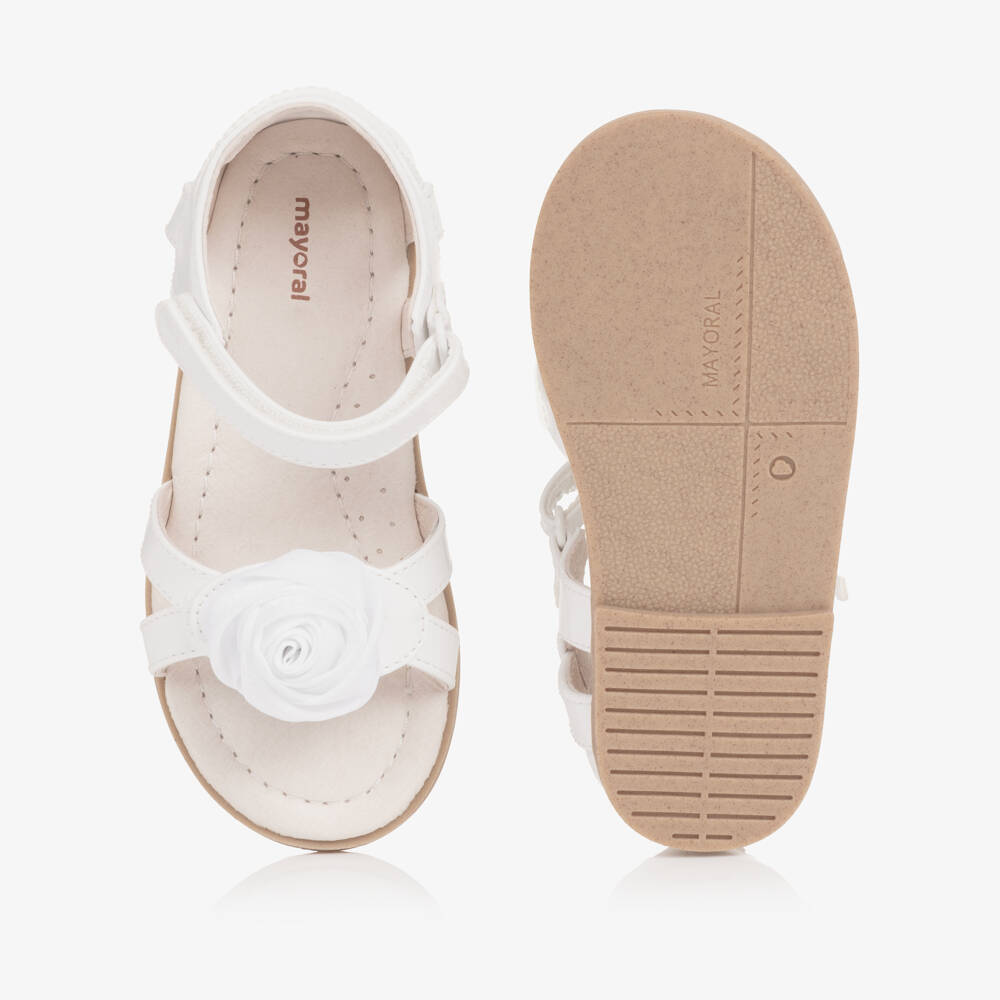 Mayoral-Girls White Patent Faux Leather Sandals with Rose Appliqué | Childrensalon
