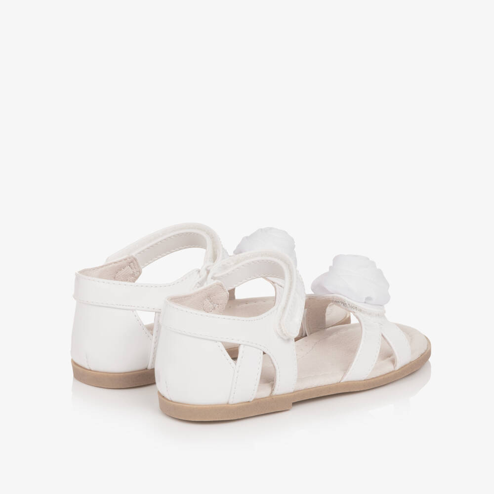 Mayoral-Girls White Patent Faux Leather Sandals with Rose Appliqué | Childrensalon